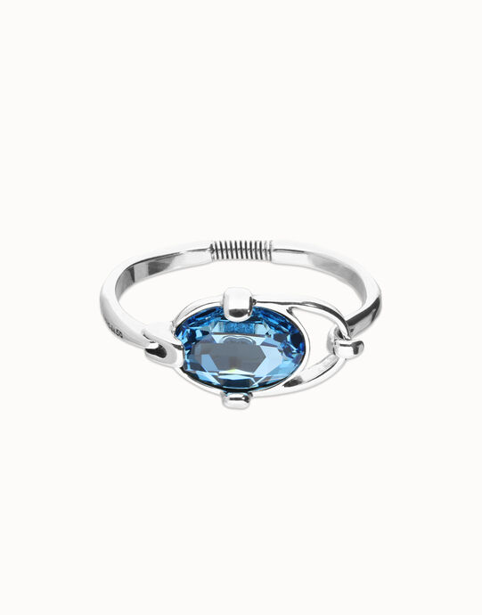 Pulsera r&iacute;gida ba&ntilde;ada en plata de ley con cristal facetado azul